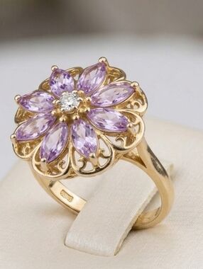 10k diamond and marquise cut amethyst ring size 7